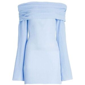 NWT SER.O.YA Galli Rib Knit Off-Shoulder Powder Blue Mini Dress XS